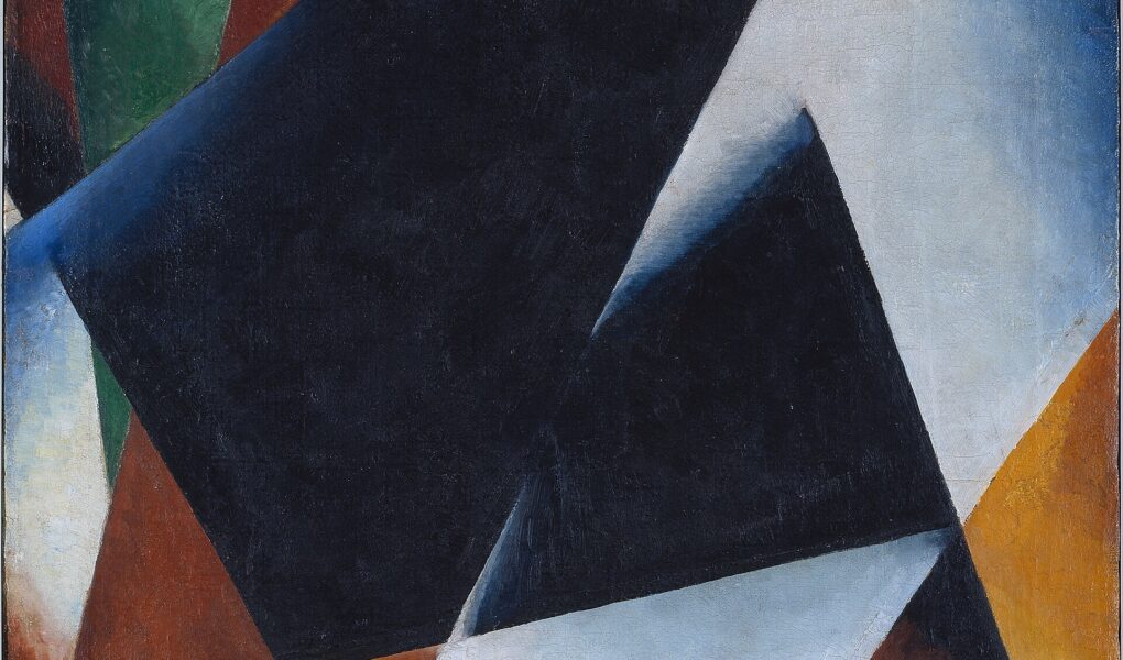 Painterly Architectonic, dipinto astratto di Liubov Popova del 1918 con piani geometrici neri, bianchi, rossi e ocra, Museo Thyssen-Bornemisza