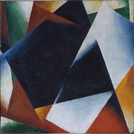 Painterly Architectonic, dipinto astratto di Liubov Popova del 1918 con piani geometrici neri, bianchi, rossi e ocra, Museo Thyssen-Bornemisza