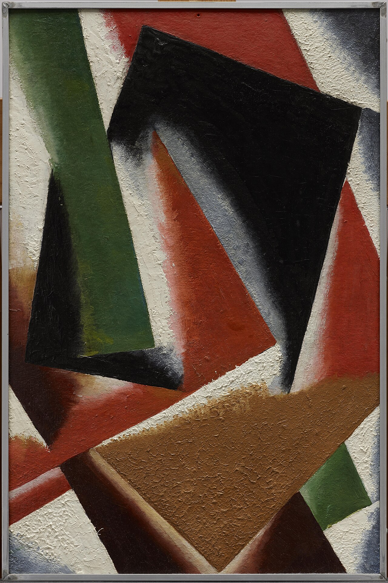 Painterly Architectonics di Liubov Popova, composizione astratta con piani neri, rossi, verdi e ocra, Dallas Museum of Art